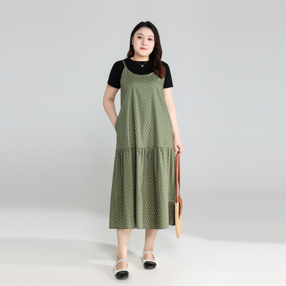 Plus Size Tee and Bohemian Pinafore Dress Set