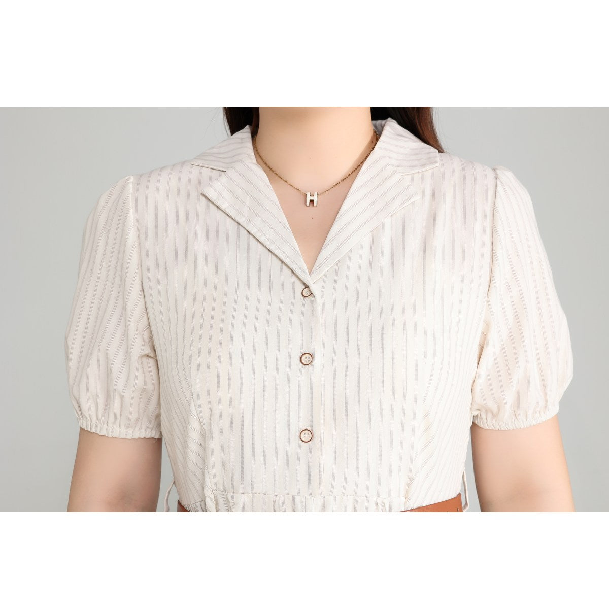 Plus Size Beige Shirt Dress with Belt