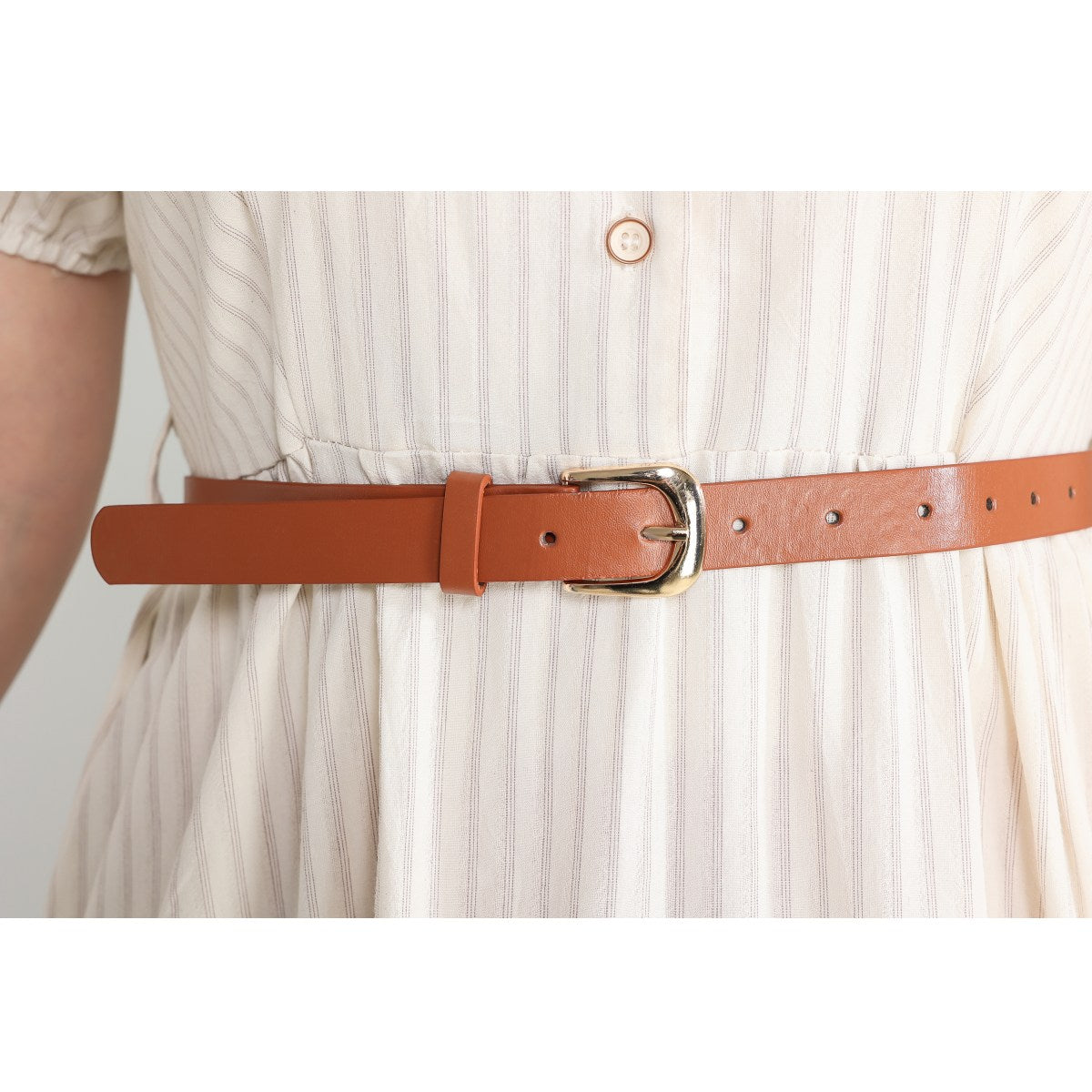 Plus Size Beige Shirt Dress with Belt