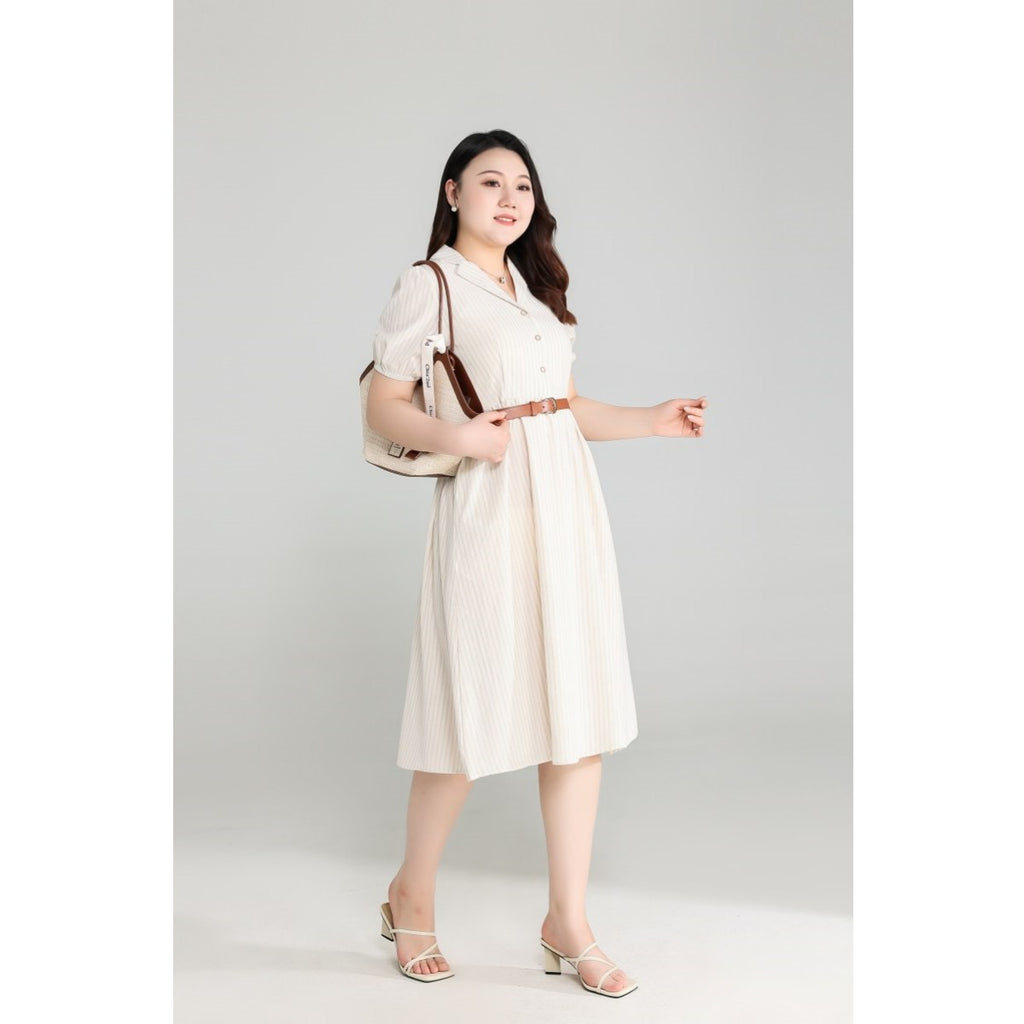 Plus Size Beige Shirt Dress with Belt