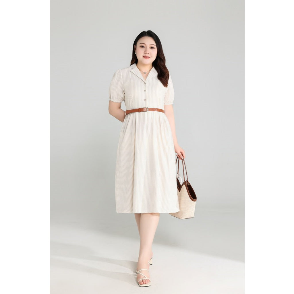 Plus Size Beige Shirt Dress with Belt
