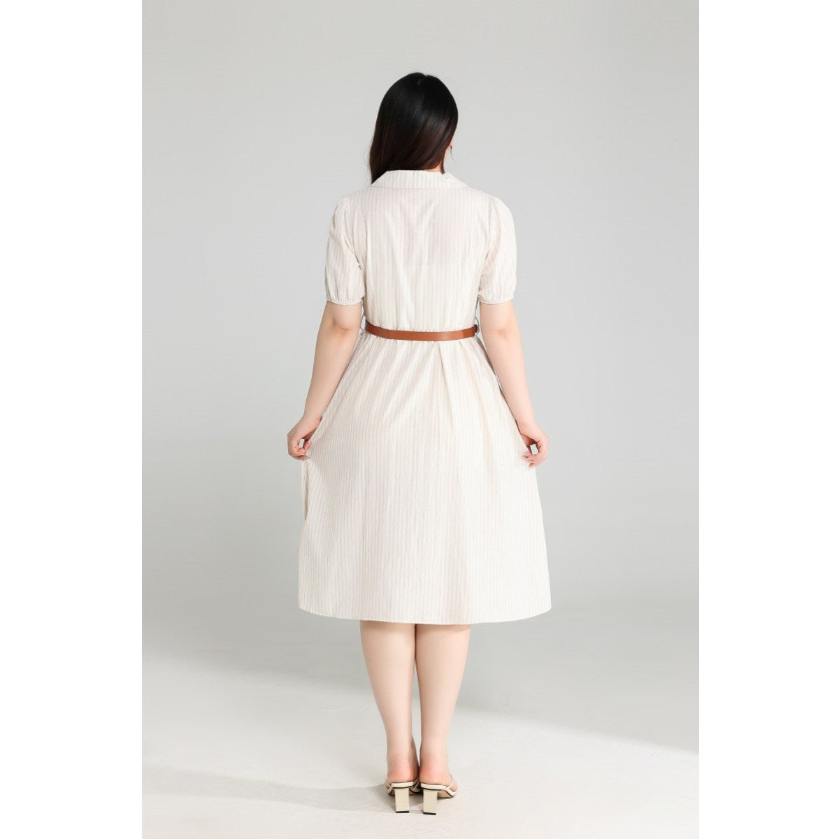 Plus Size Beige Shirt Dress with Belt
