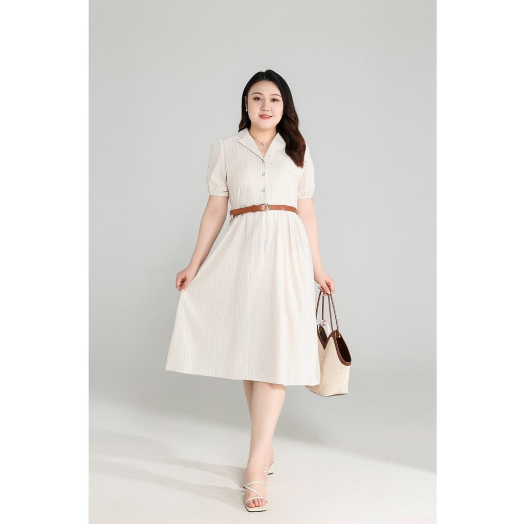 Plus Size Beige Shirt Dress with Belt