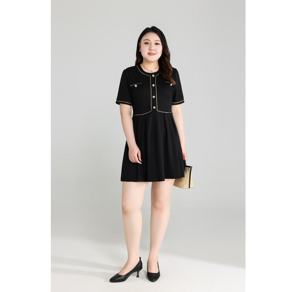 Plus Size Black Dress with Gold Buttons