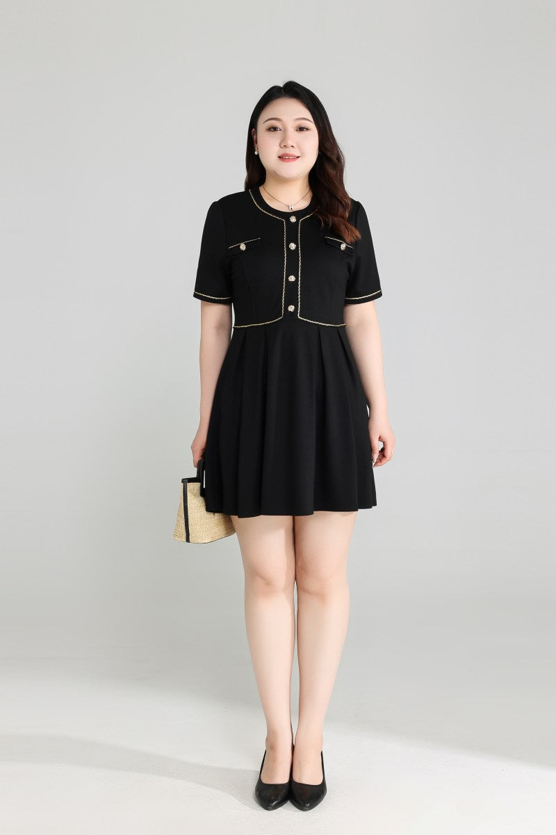 Plus Size Black Dress with Gold Buttons