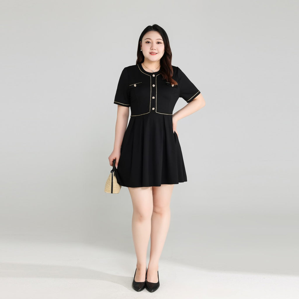 Plus Size Black Dress with Gold Buttons