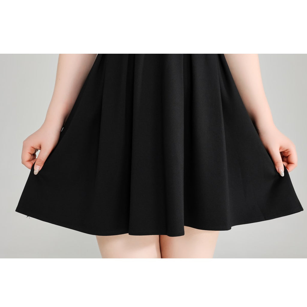 Plus Size Black Dress with Gold Buttons