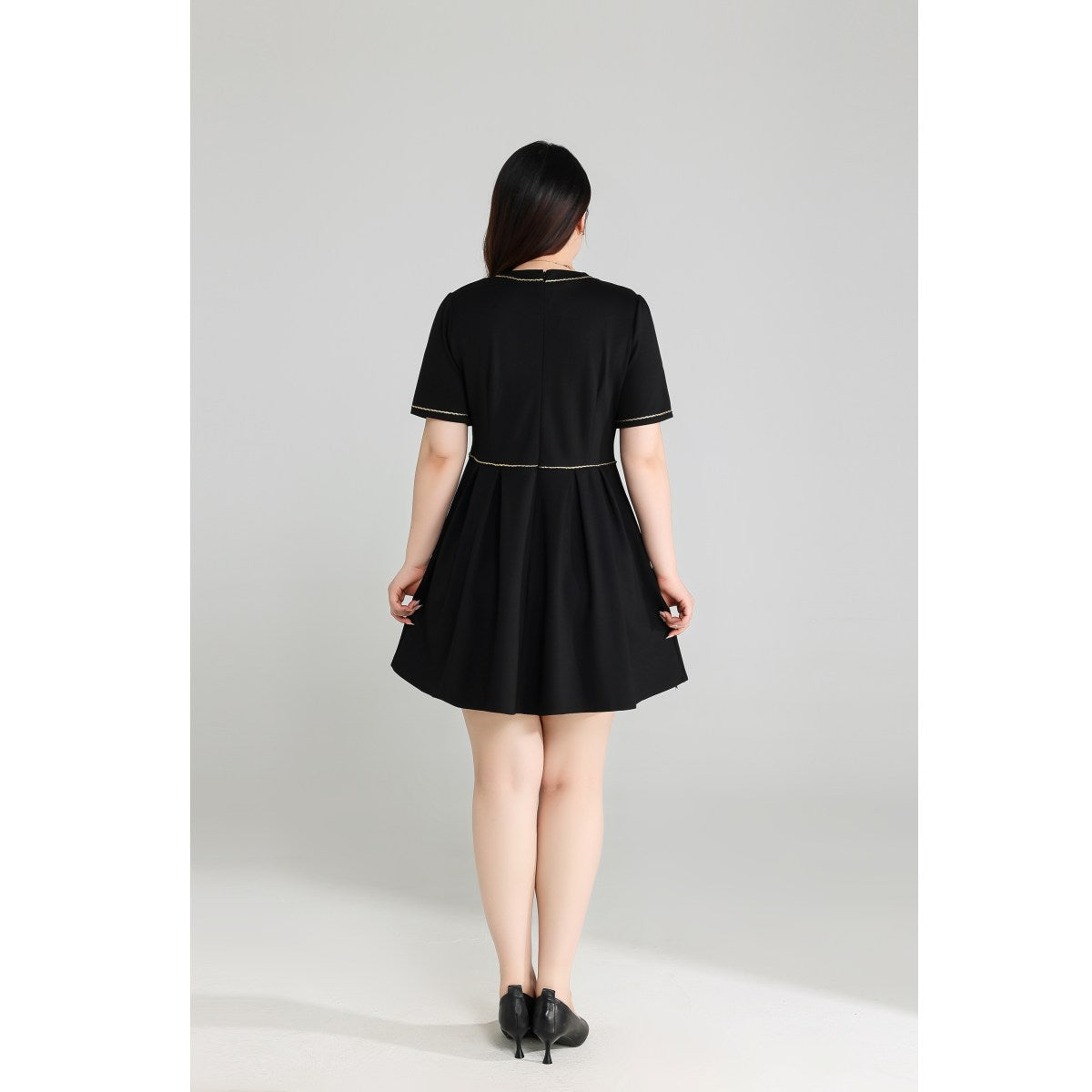 Plus Size Black Dress with Gold Buttons