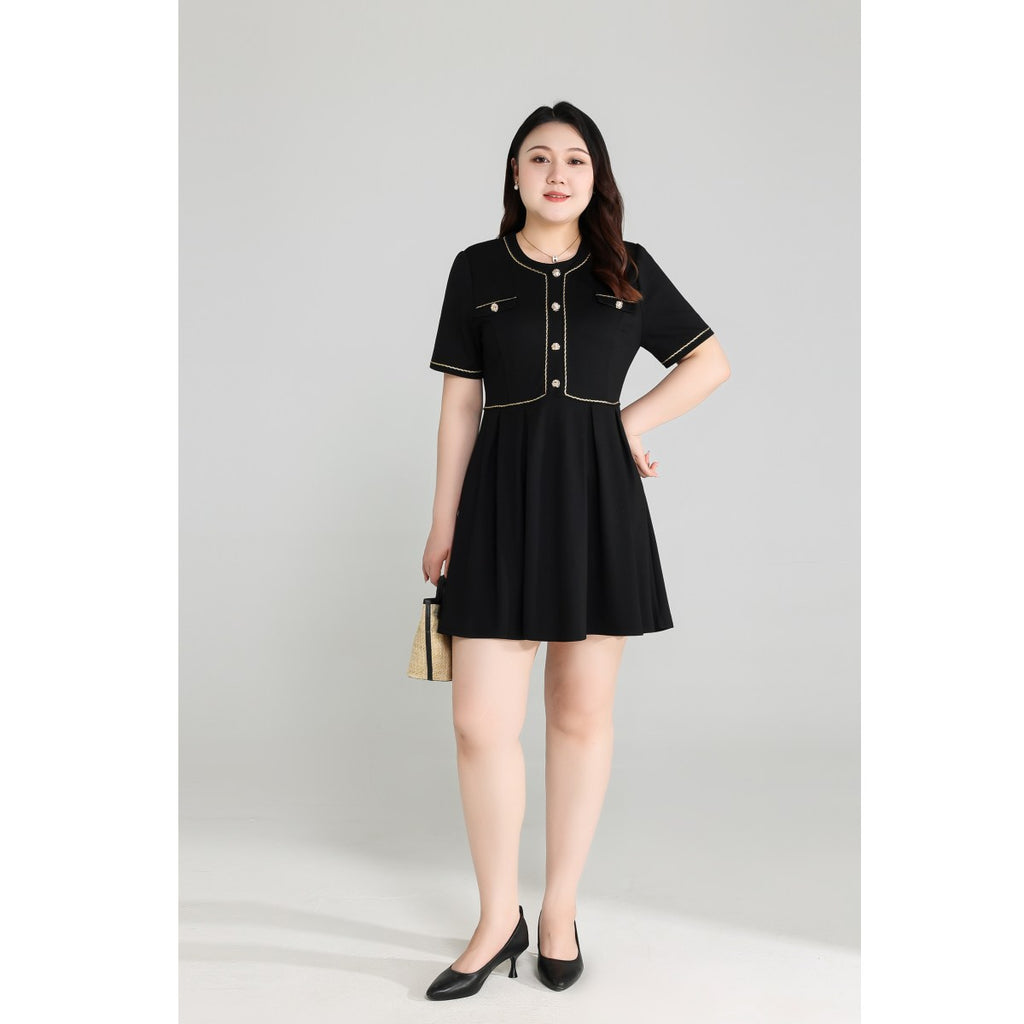Plus Size Black Dress with Gold Buttons