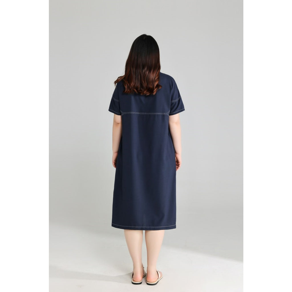 Plus Size Blue Notch Neck Shift Dress