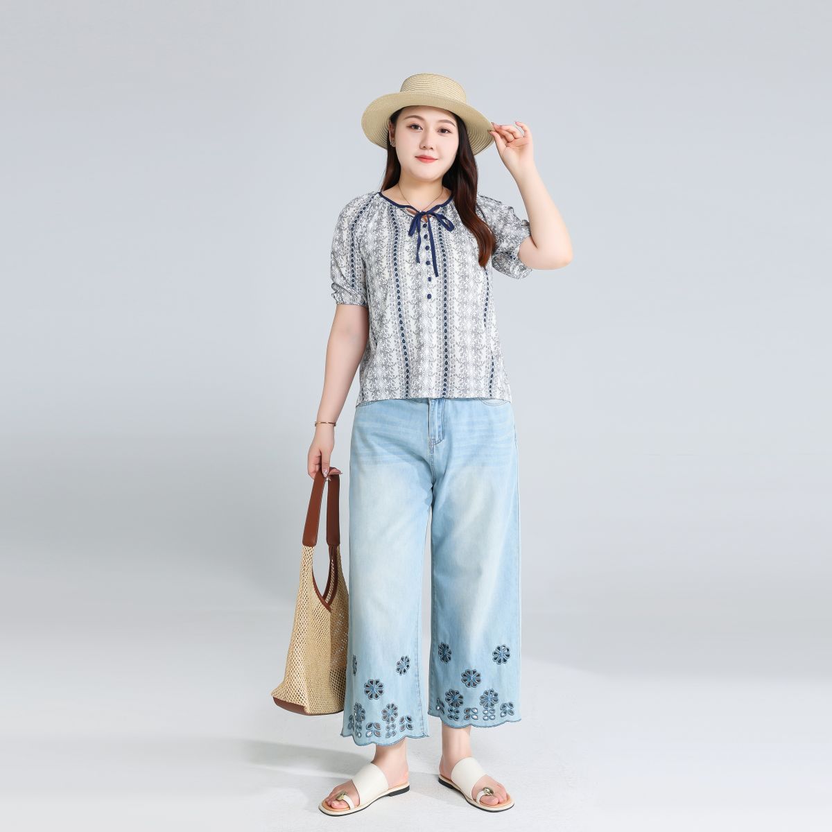 Plus Size Boho Short Sleeve Blouse