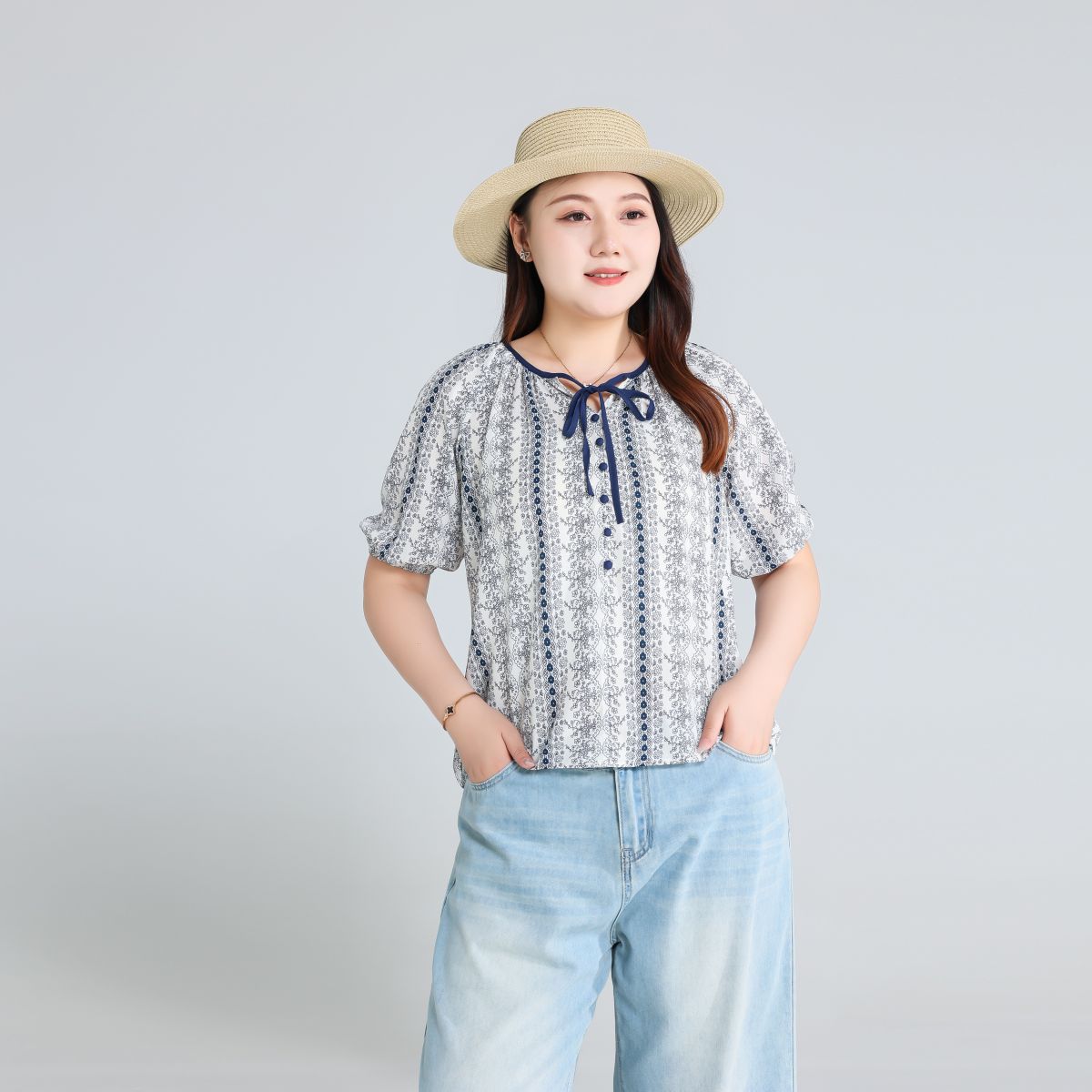 Plus Size Boho Short Sleeve Blouse