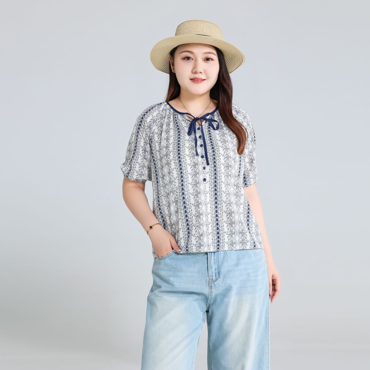 Plus Size Boho Short Sleeve Blouse