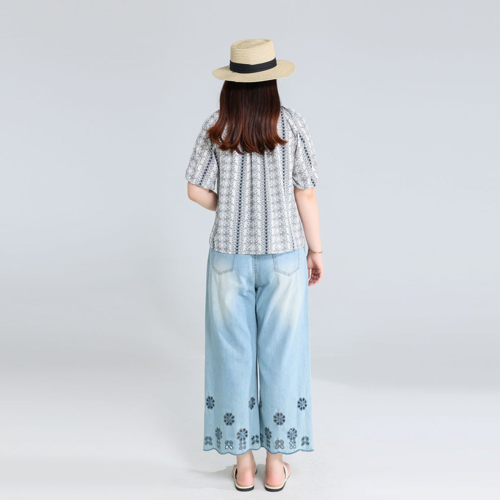 Plus Size Boho Short Sleeve Blouse