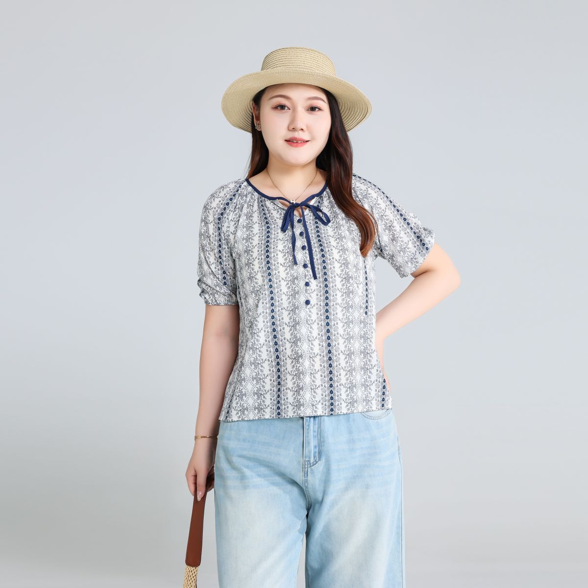 Plus Size Boho Short Sleeve Blouse