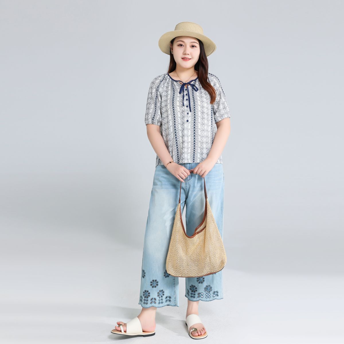Plus Size Boho Short Sleeve Blouse