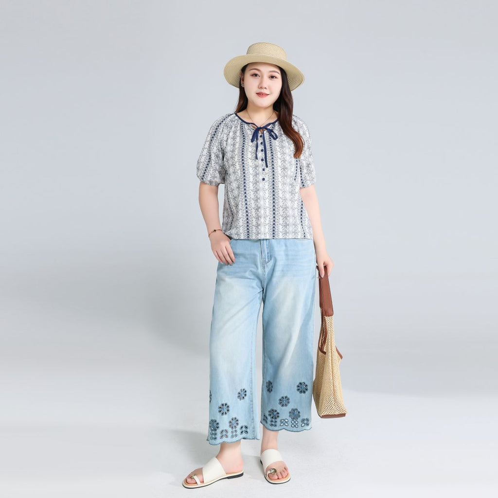 Plus Size Boho Short Sleeve Blouse