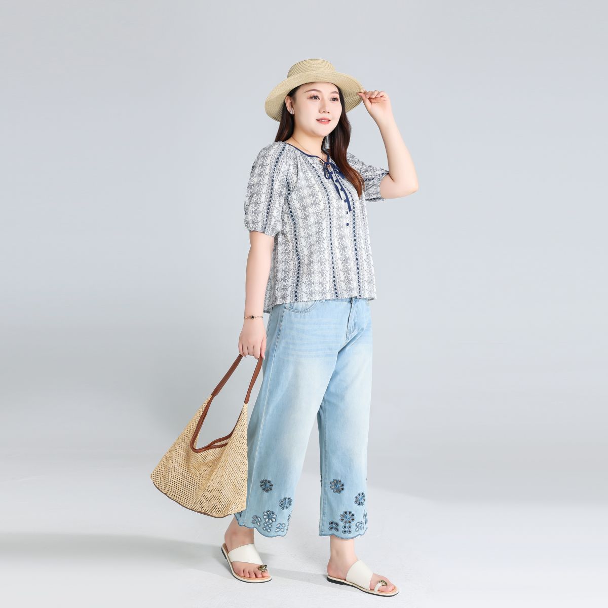 Plus Size Boho Short Sleeve Blouse