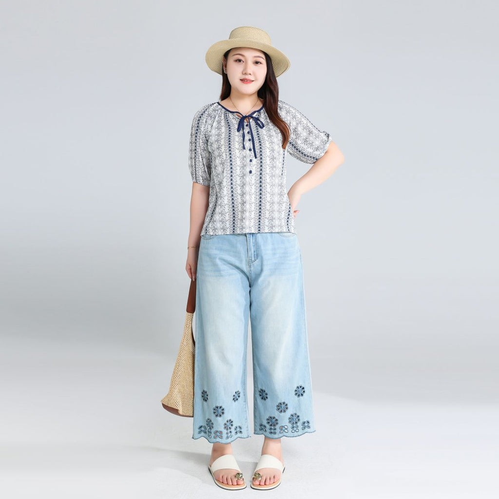 Plus Size Boho Short Sleeve Blouse