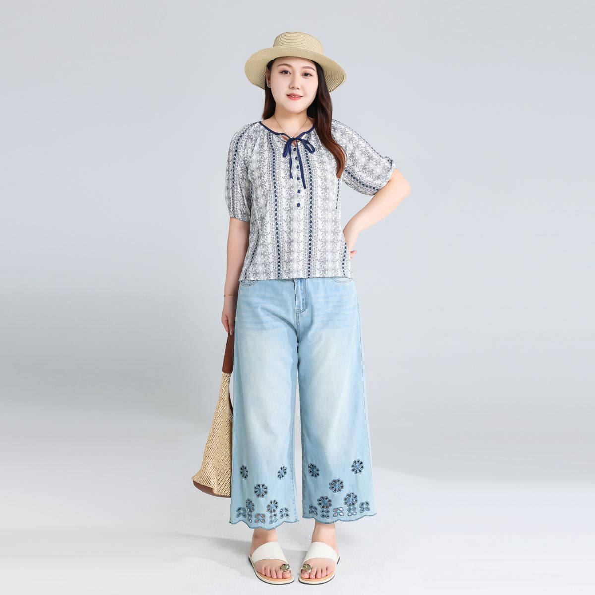 Plus Size Boho Short Sleeve Blouse