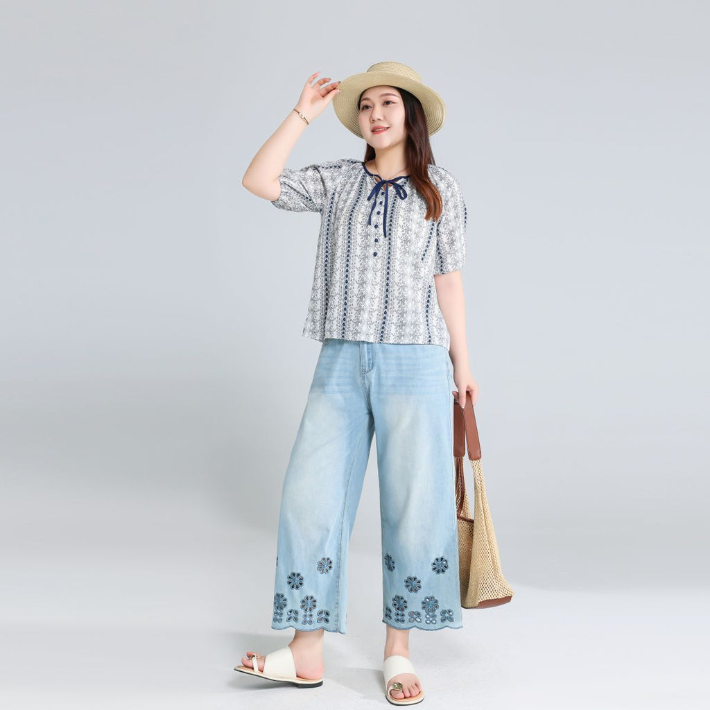 Plus Size Boho Short Sleeve Blouse