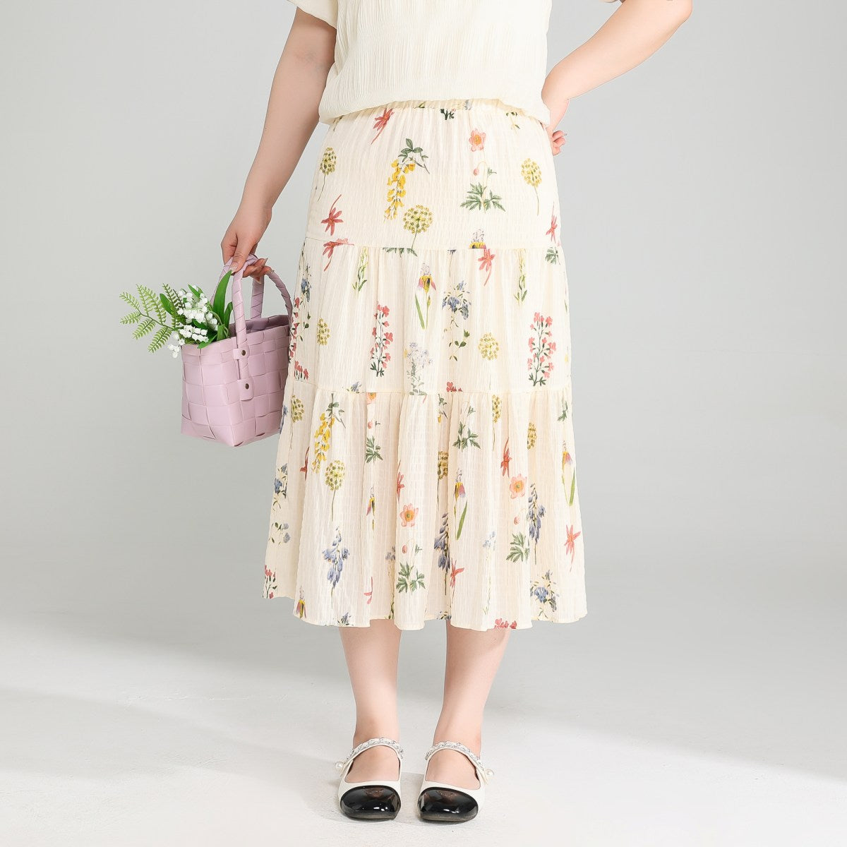 Plus Size Colourful Flowers Midi Skirt