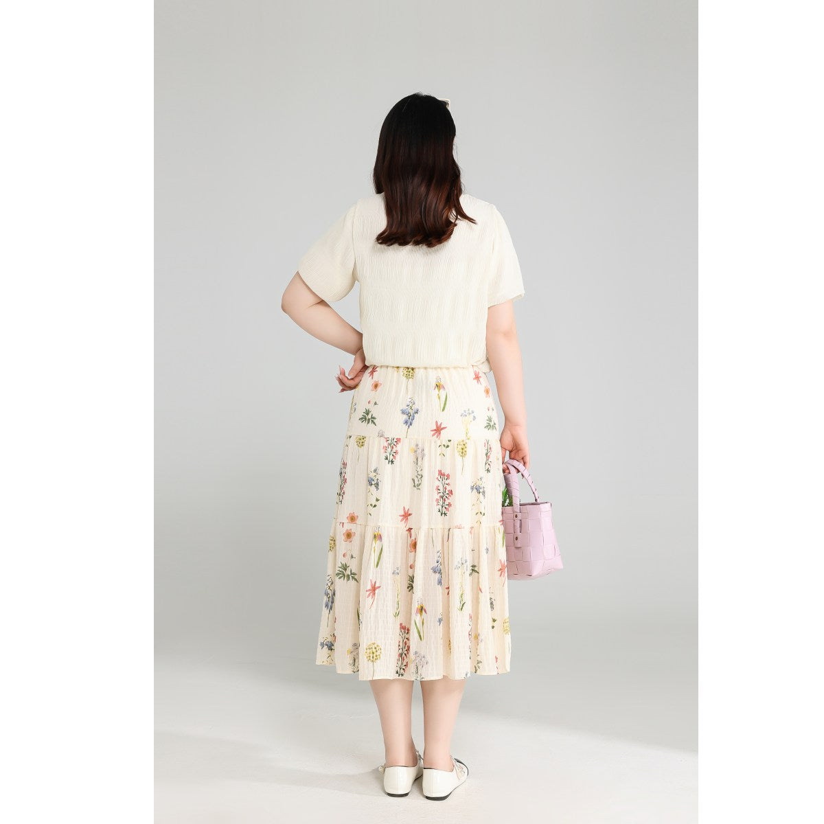 Plus Size Colourful Flowers Midi Skirt