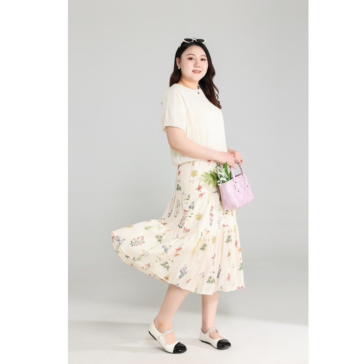 Plus Size Colourful Flowers Midi Skirt