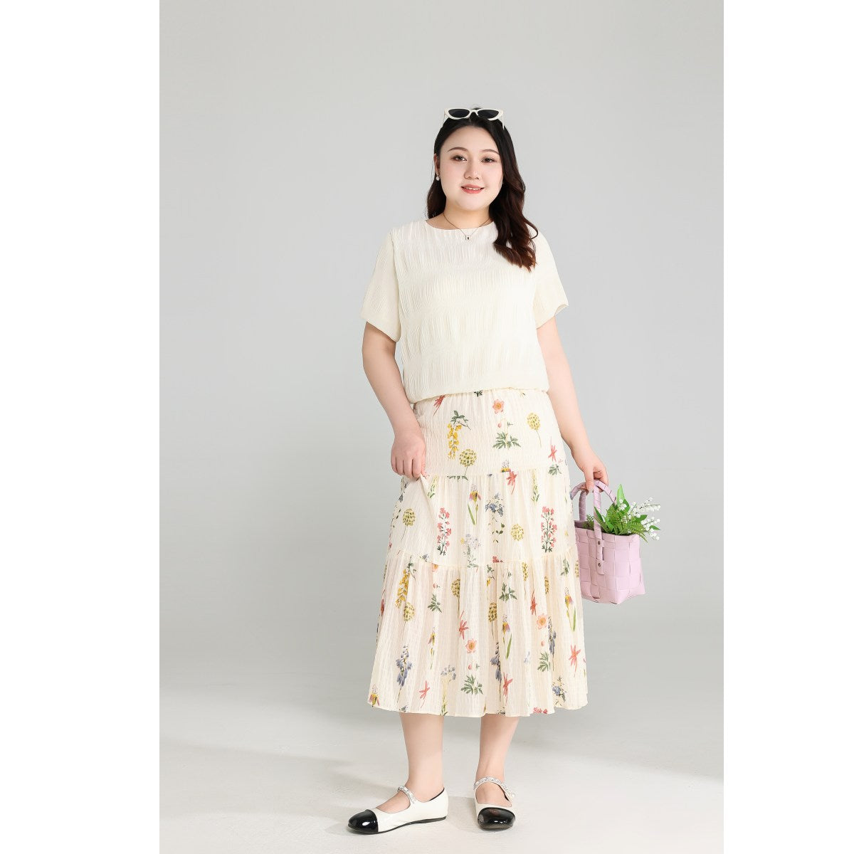Plus Size Colourful Flowers Midi Skirt