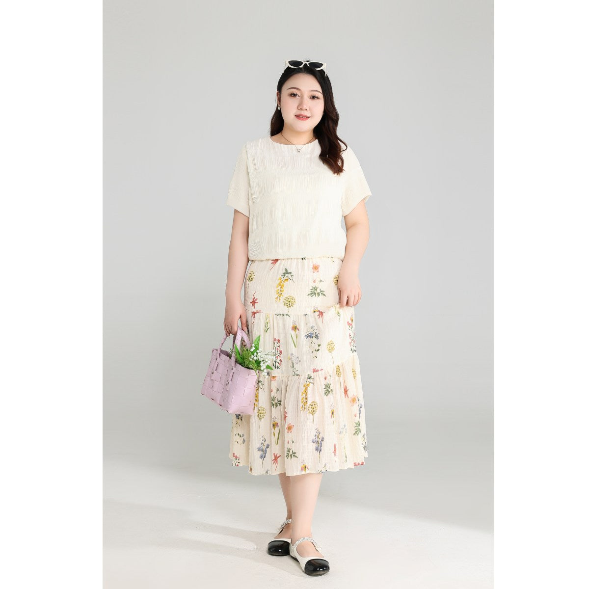 Plus Size Colourful Flowers Midi Skirt