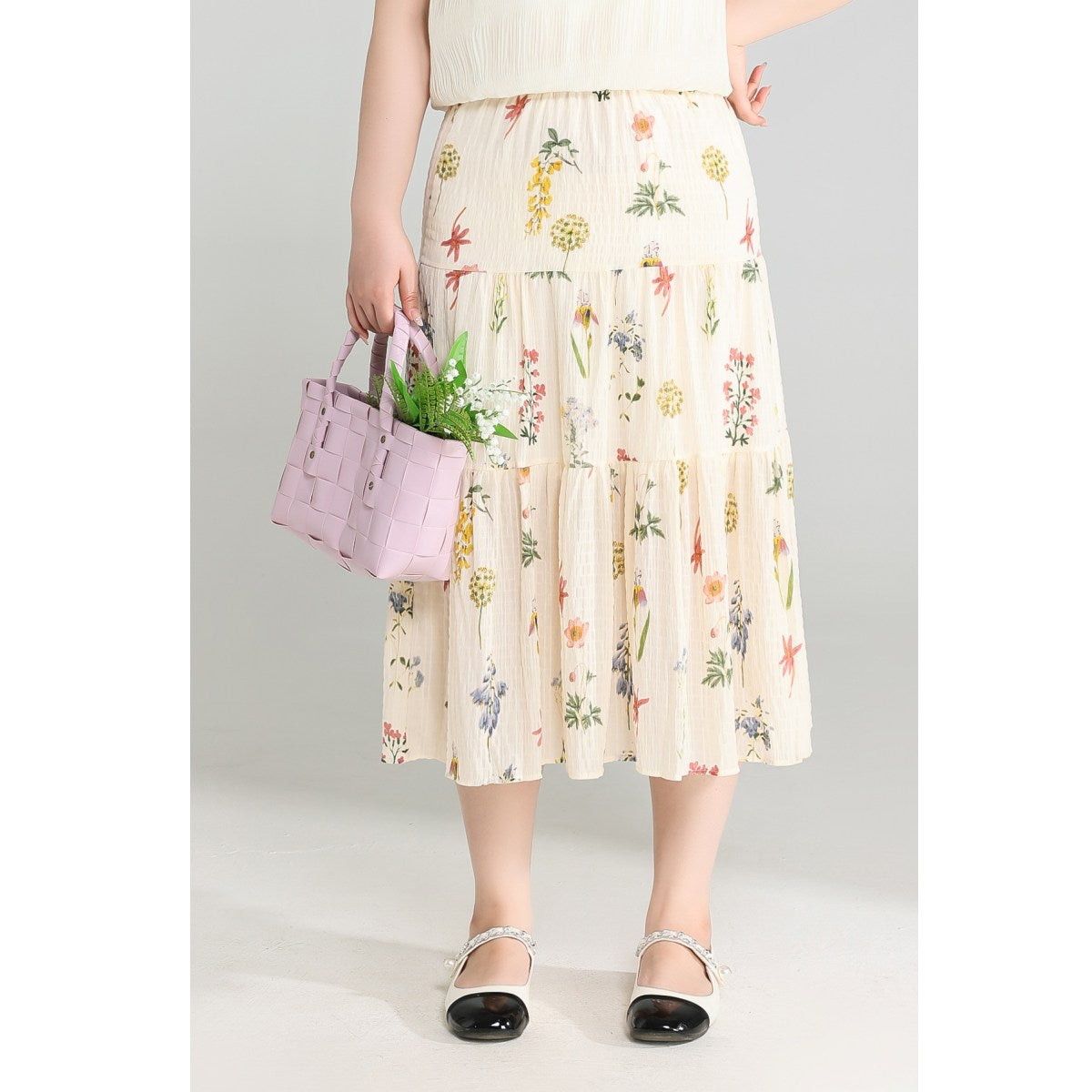 Plus Size Colourful Flowers Midi Skirt