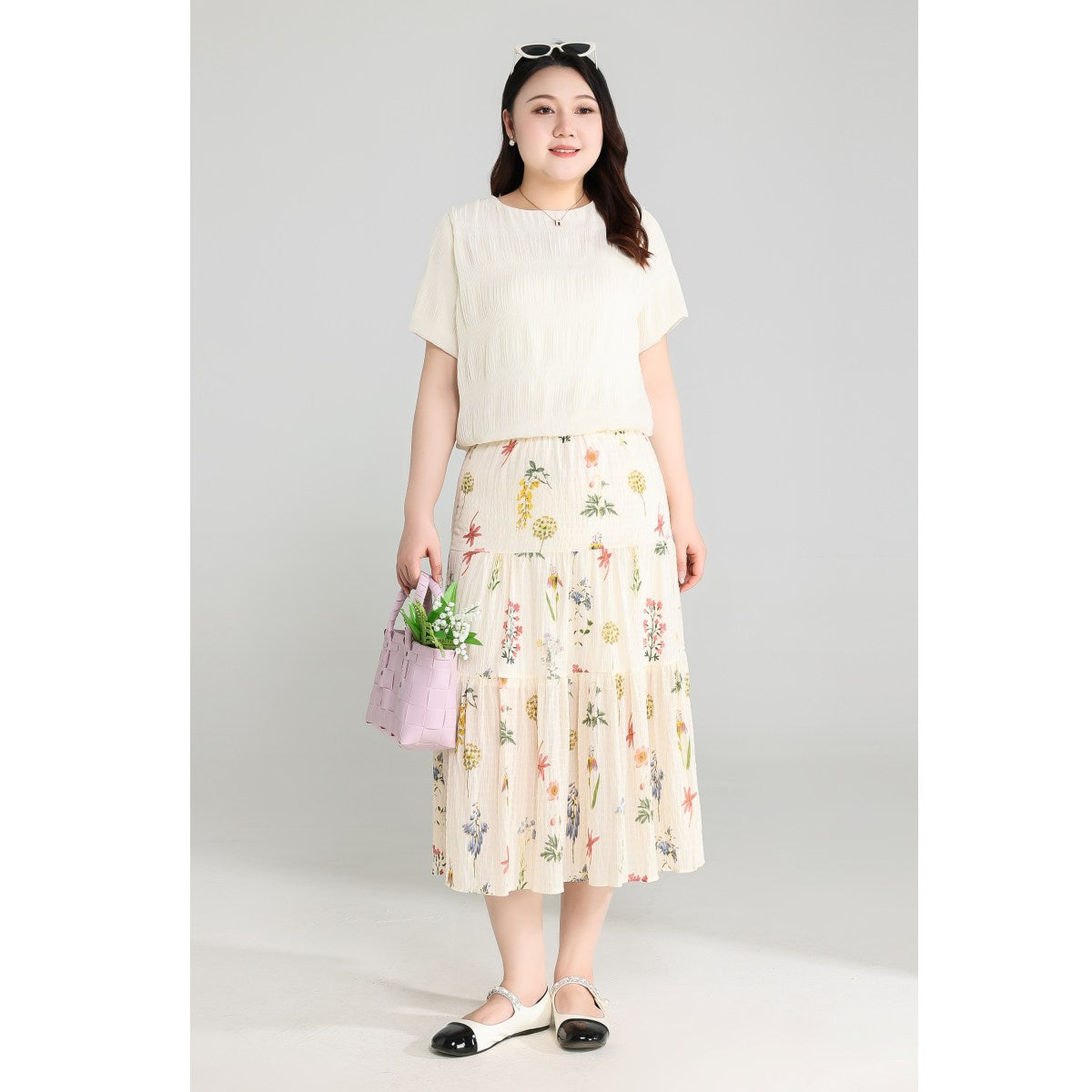 Plus Size Colourful Flowers Midi Skirt