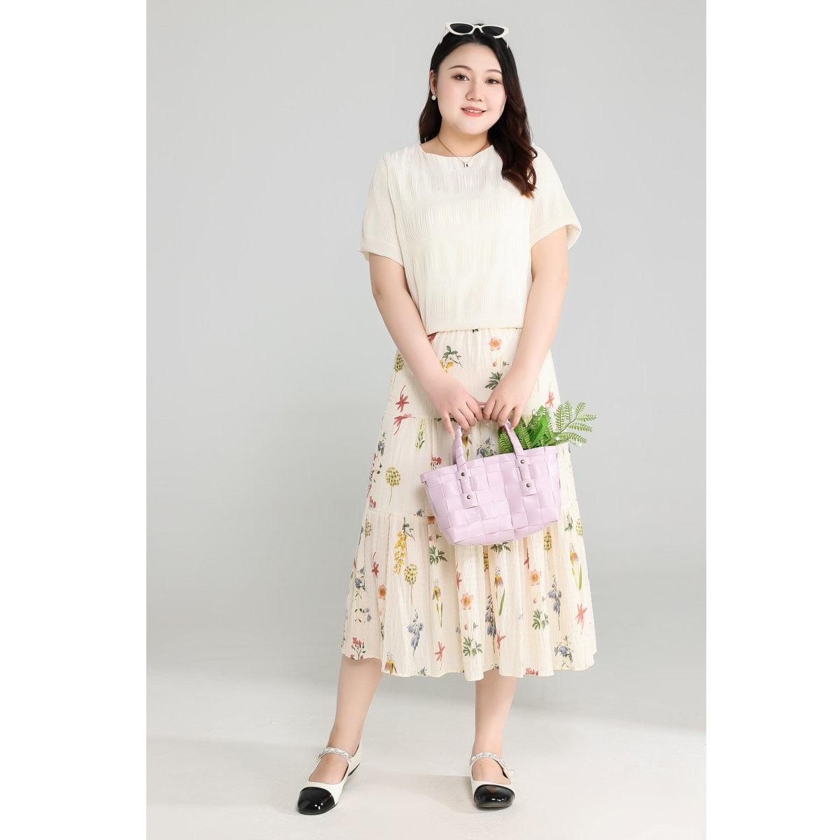 Plus Size Colourful Flowers Midi Skirt