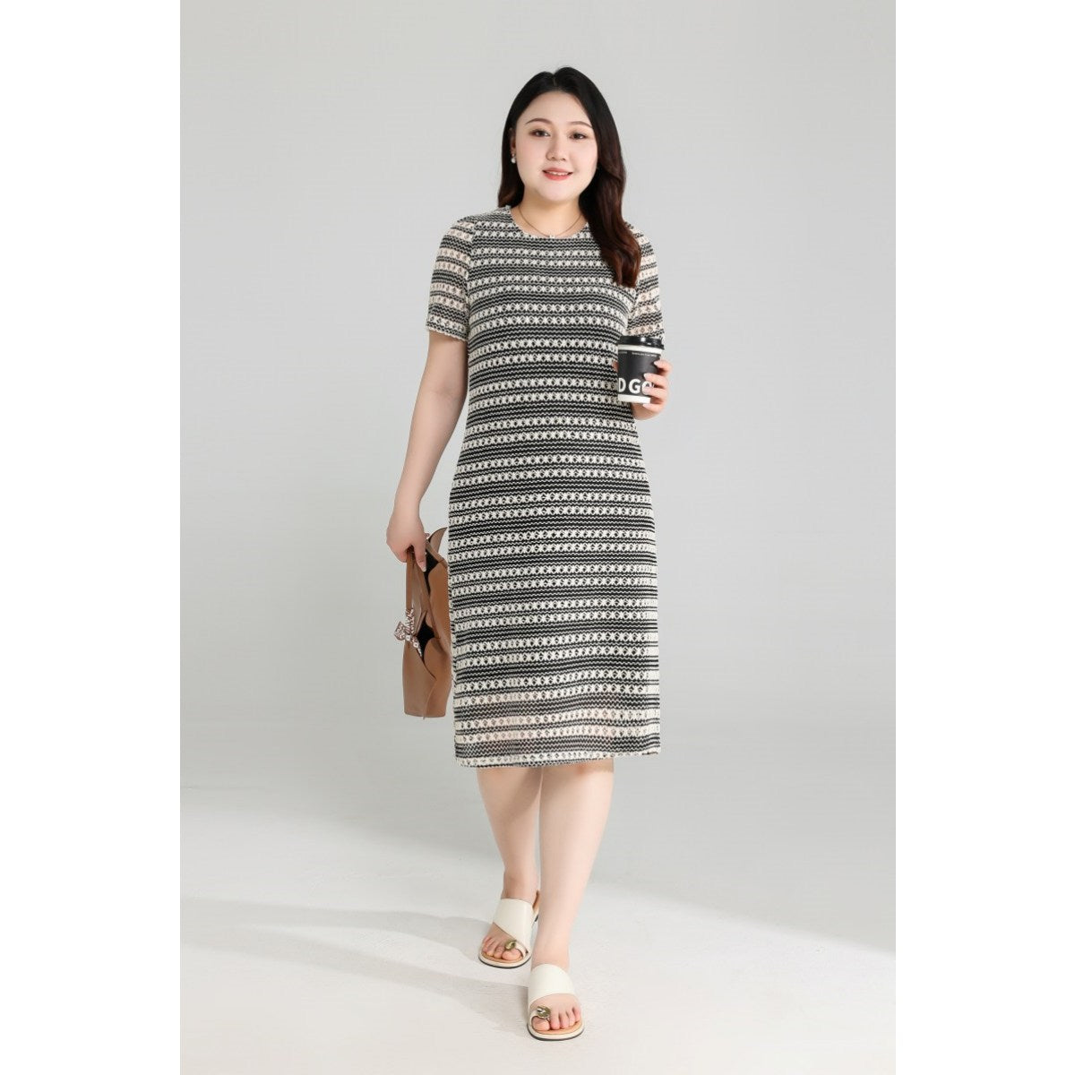 Plus Size Crochet Stripes Shift Dress