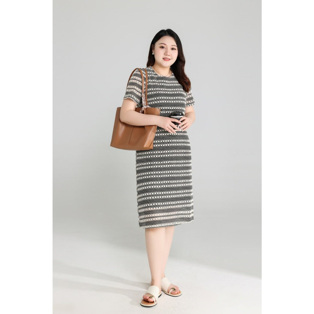 Plus Size Crochet Stripes Shift Dress