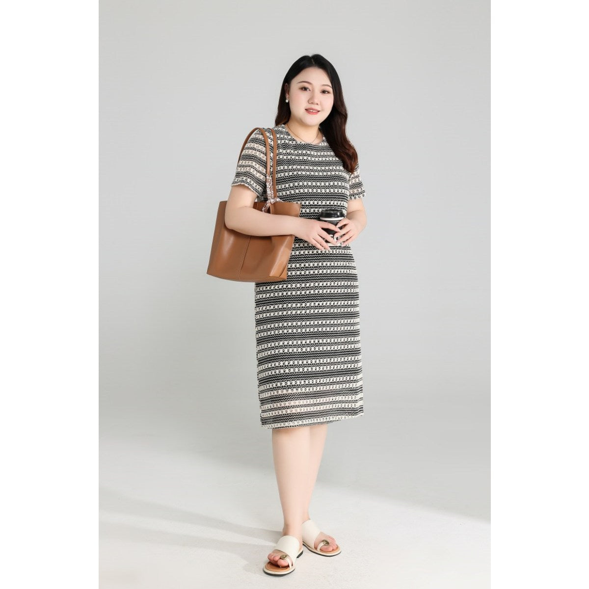 Plus Size Crochet Stripes Shift Dress