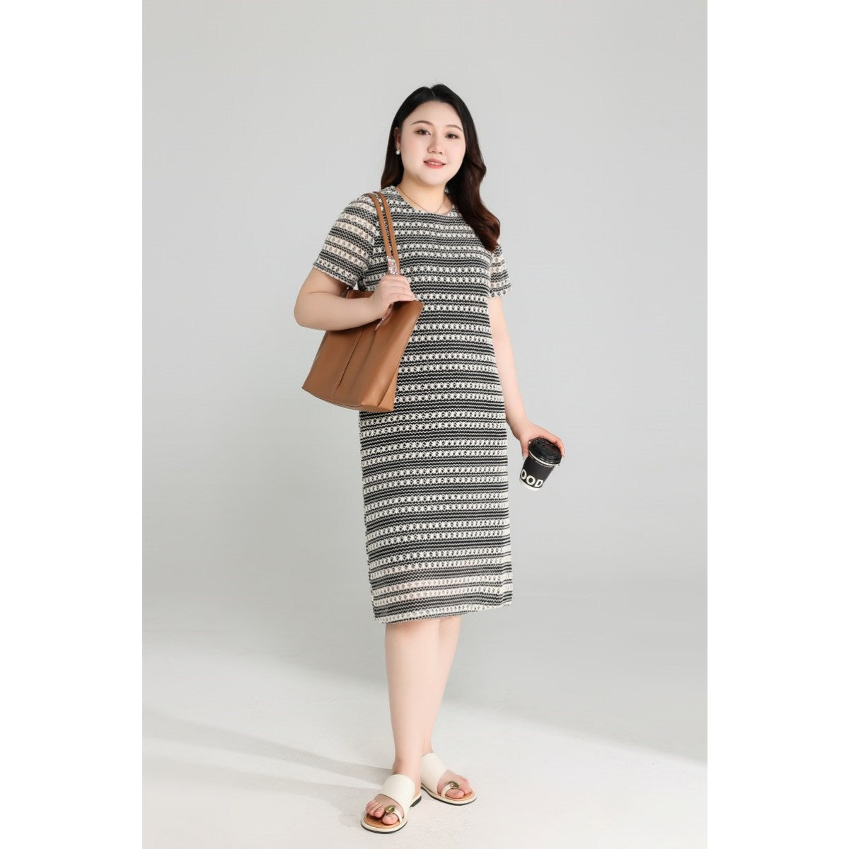 Plus Size Crochet Stripes Shift Dress