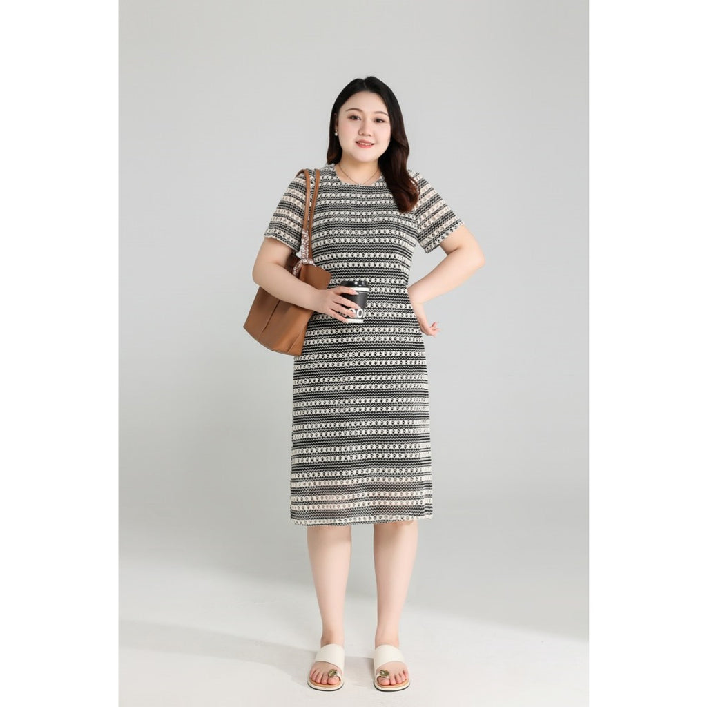 Plus Size Crochet Stripes Shift Dress