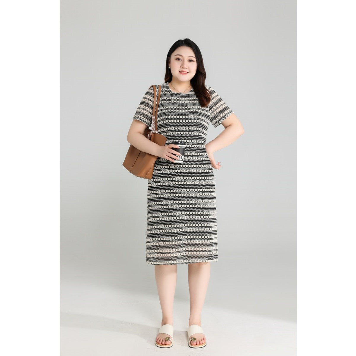Plus Size Crochet Stripes Shift Dress