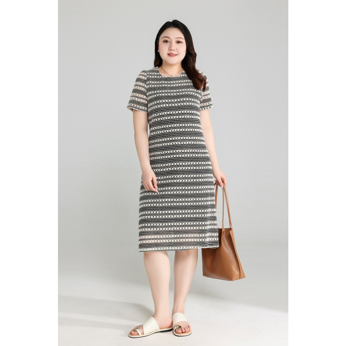 Plus Size Crochet Stripes Shift Dress