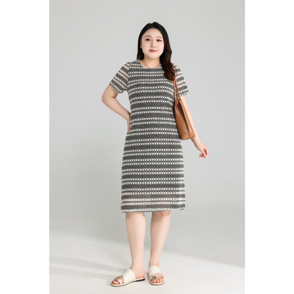 Plus Size Crochet Stripes Shift Dress