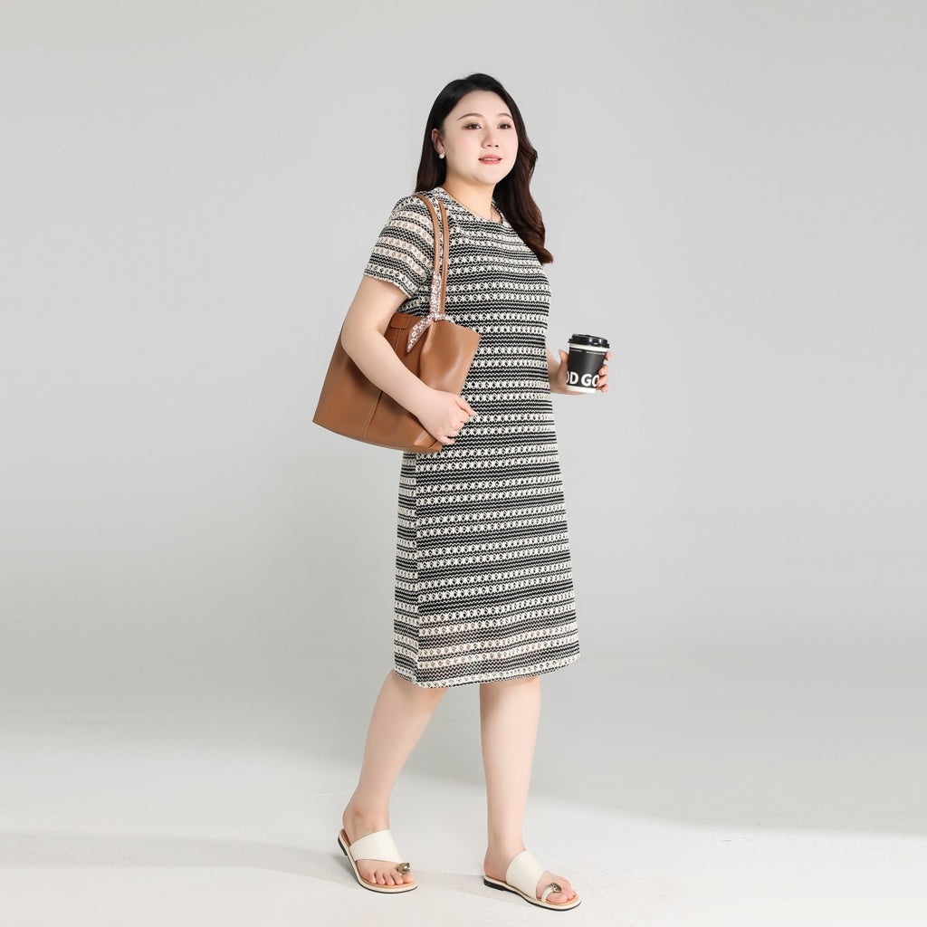 Plus Size Crochet Stripes Shift Dress