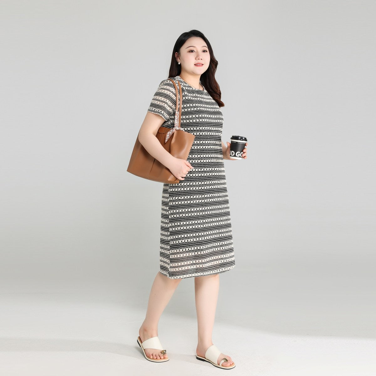 Plus Size Crochet Stripes Shift Dress