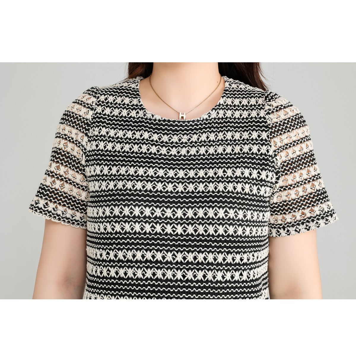 Plus Size Crochet Stripes Shift Dress