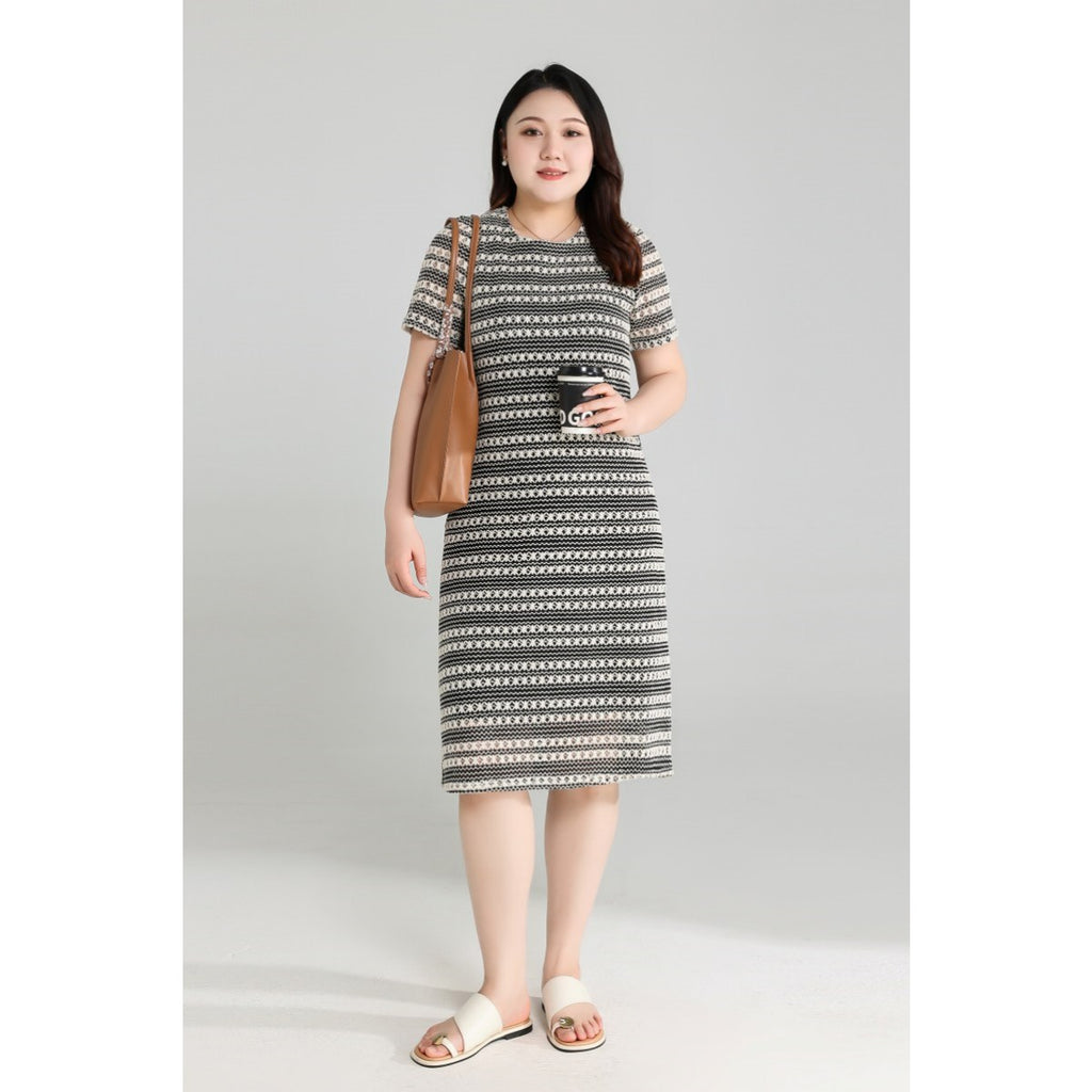 Plus Size Crochet Stripes Shift Dress