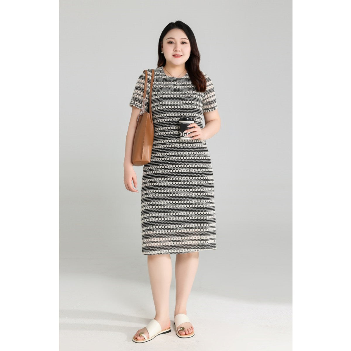 Plus Size Crochet Stripes Shift Dress