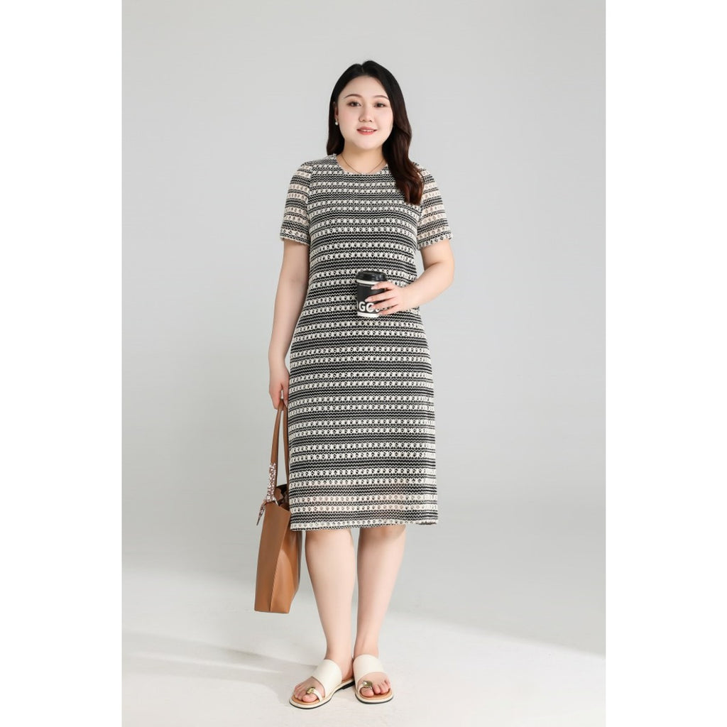 Plus Size Crochet Stripes Shift Dress