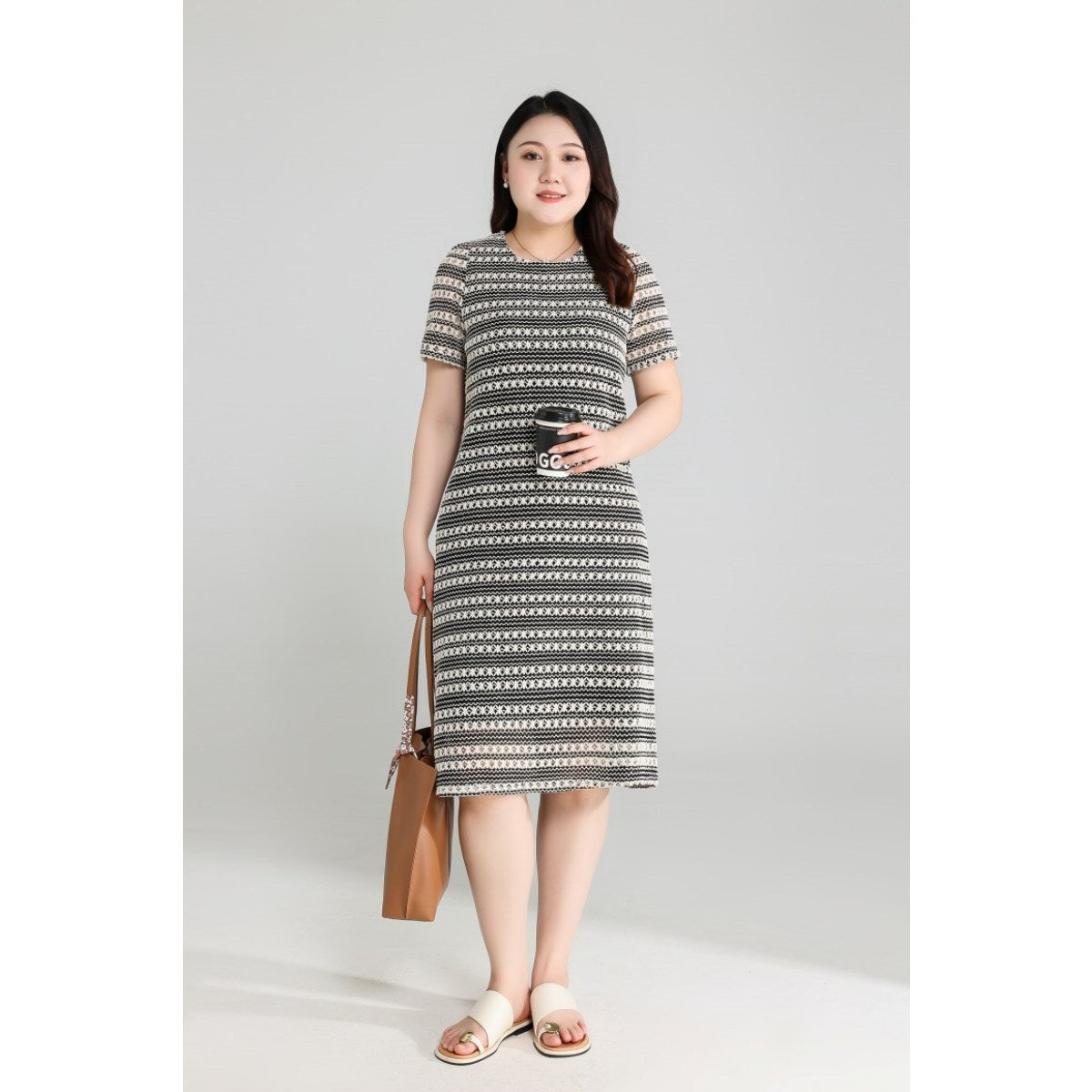 Plus Size Crochet Stripes Shift Dress