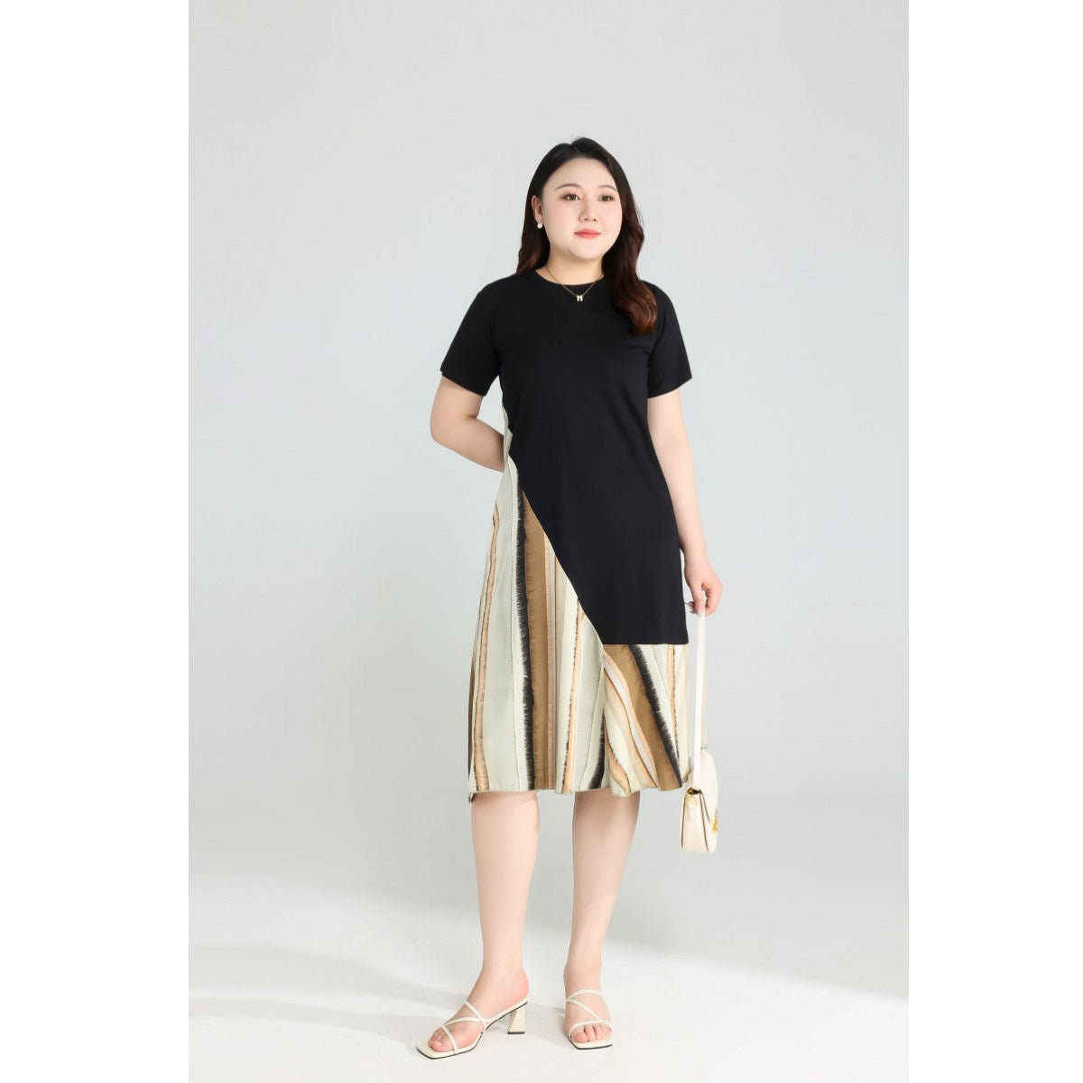 Plus Size Diagonal Stripes Dress