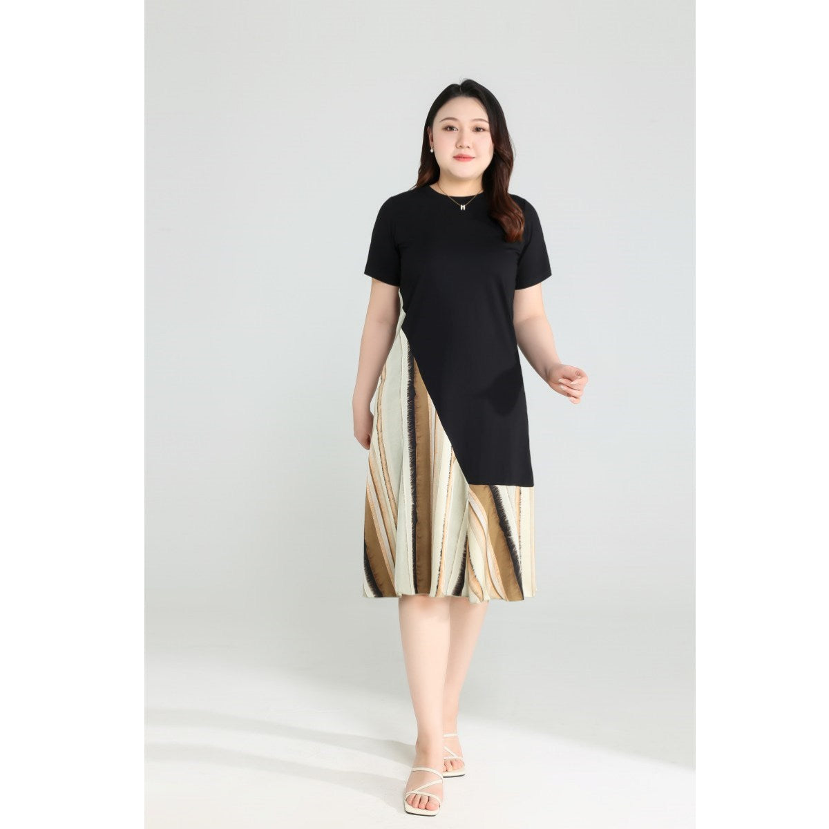 Plus Size Diagonal Stripes Dress